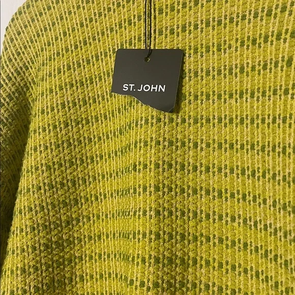 NWT St. John Bicolor‎ Textured Knit Crew Neck Sweater in Yellow/Green Size XS